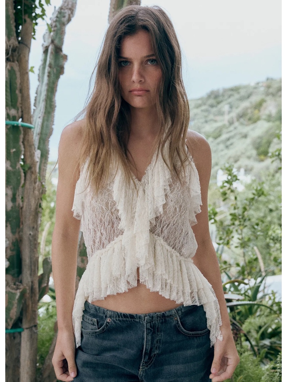 Zara RUFFLED LACE TOP